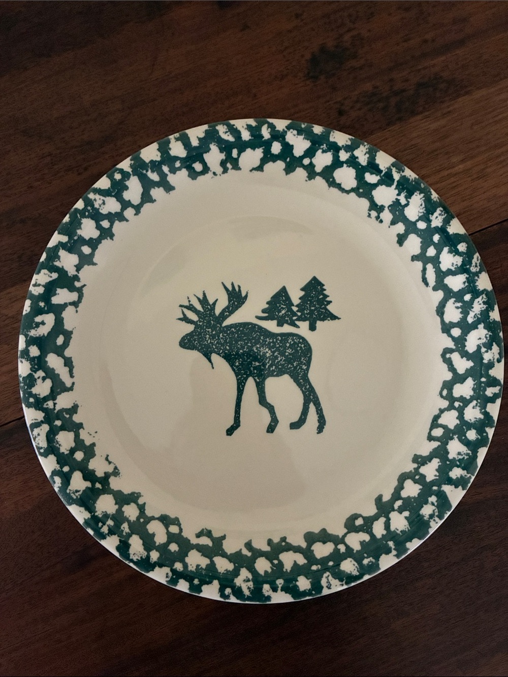 Set of 3 Folk Craft Moose Country by Tienshan Green Dinner Plates